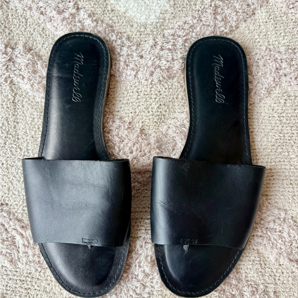 Madewell Black Leather Wide-Band Slide Mules